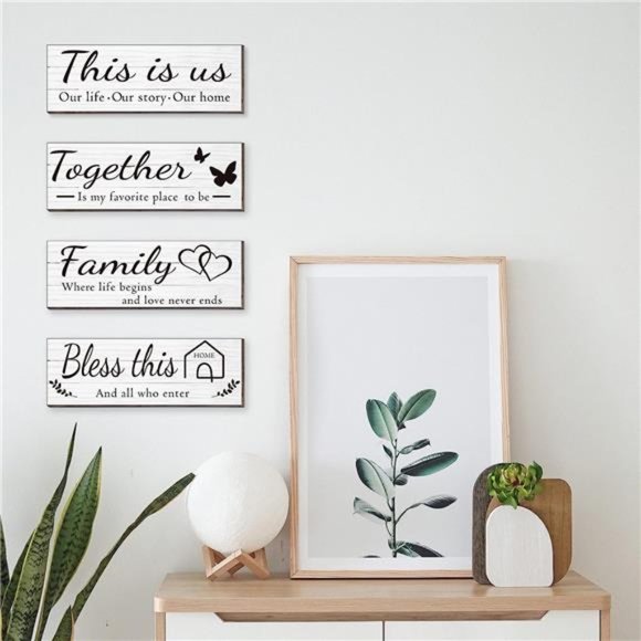 4 Pieces Wooden Home Wall Art Decor, Rustic, Farmhouse THIS IS US/TOGETHER - Picture 3 of 7
